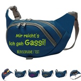 Mir reicht ́s ich GEH Gassi Bauchtasche Leckerlietasche Gassitasche zum selbst gestalten mit Wunschname (Blau)