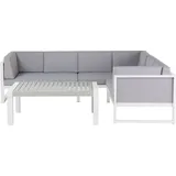 Beliani 6-Sitzer Lounge Set Weiß und Grau Aluminium 2-Teilig mit Grauen Auflagen Latten-Optik Modern Skandi Terrasse Outdoor Gartenset Loungemöbel - Grau/Weiß