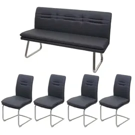 MCW Esszimmer-Set MCW-H70, Esszimmergruppe Sitzgruppe Esszimmergarnitur, Stoff/Textil Edelstahl gebürstet ~ dunkelgrau 160cm