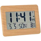 TFA Dostmann Wanduhr digital, 60.4519, mit Innentemperatur, Wochentag (8 Sprachen), Datum, Zeitzoneneinstellung, Kunststoff, (L) 215 x (B) 160 x (H) 26 (68) mm (Holzoptik)