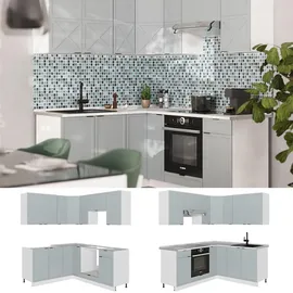 Vicco Winkelküche L-Form 160 x 60 cm Hellblau-grau/Weiß