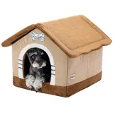Jiupety Hundehöhle Hundehütte Indoor mit Rahmen, Gemütliche Hundehaus für Drinnen, Hundebett mit Dach für 7-14 kg, XL Größe 51x46x46 cm, Brown