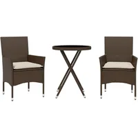 vidaXL 3-tlg. Bistro-Set mit Kissen Braun Poly Rattan und Glas