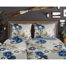 Muller Textil Gabin Blumen Blau 135 x 200 cm + 2 x 80 x 80 cm