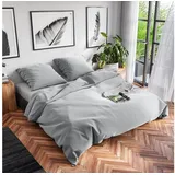 Wolkenfeld Bettwäsche 135x200 Baumwolle – Set mit Kissenbezug 80x80 – Atmungsaktiv, Hautfreundlich & Pflegeleicht – Ganzjahres-Bettwäsche mit Reißverschluss, Oeko-TEX – Hellgrau