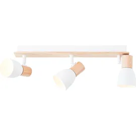 Brilliant Daintree Spotbalken 3flg weiß/natur, Metall/Holz, 3x D45, E14, 28 W