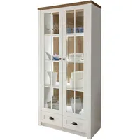 Furn.design Vitrine, Weiß, Eiche, Nachbildung,Pinie, 3 Fächer, 2 Schubladen,
