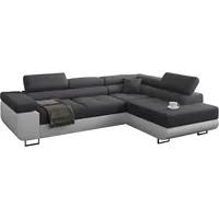 Ecksofa Miami mit Schlaffunktion, Eckcouch mit Bettkasten, Freistehend schlafsofa, L Form Couch, Sofagarnitur mit Schalffunktion, Ottomane Rechts (Dunkelgrau + Weißer Kunstleder - EKO) 272 x 203 cm