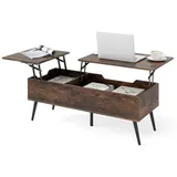COSTWAY Couchtisch (1-St), höhenverstellbar, Wohnzimmertisch mit Stauraum, Holz braun