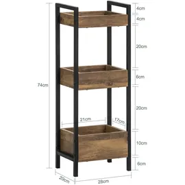 SoBuy Badregal Vintage Standregal Küchenregal mit 3 Ablagefächern Holz Metall Vintagebraun FRG226-F