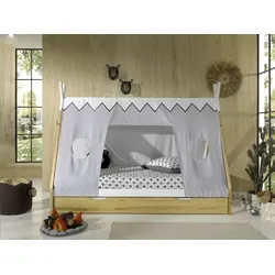 Kinderbett VIPACK "Tipi", weiß (natur, weiß), B:98cm H:158,2cm L:206cm, Betten, mit Rolllattenrost und Zeltdach, wahlweise mit Schublade