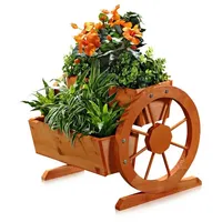 MuCoLa Pflanzkübel mit Wagenräder aus Holz Garten Dekoration Blumentrog