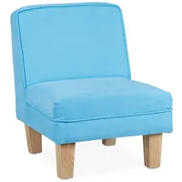 relaxdays Sessel Kindersessel mit Holzfüßen, Blau blau|braun