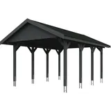 SKANHOLZ Skan Holz Wallgau - Satteldach Einzelcarport Breite 430 cm Gr. 1 - 430 x 600 cm Dachschalung mit Dachschindeln (schwarz) schiefergrau Holzcarport