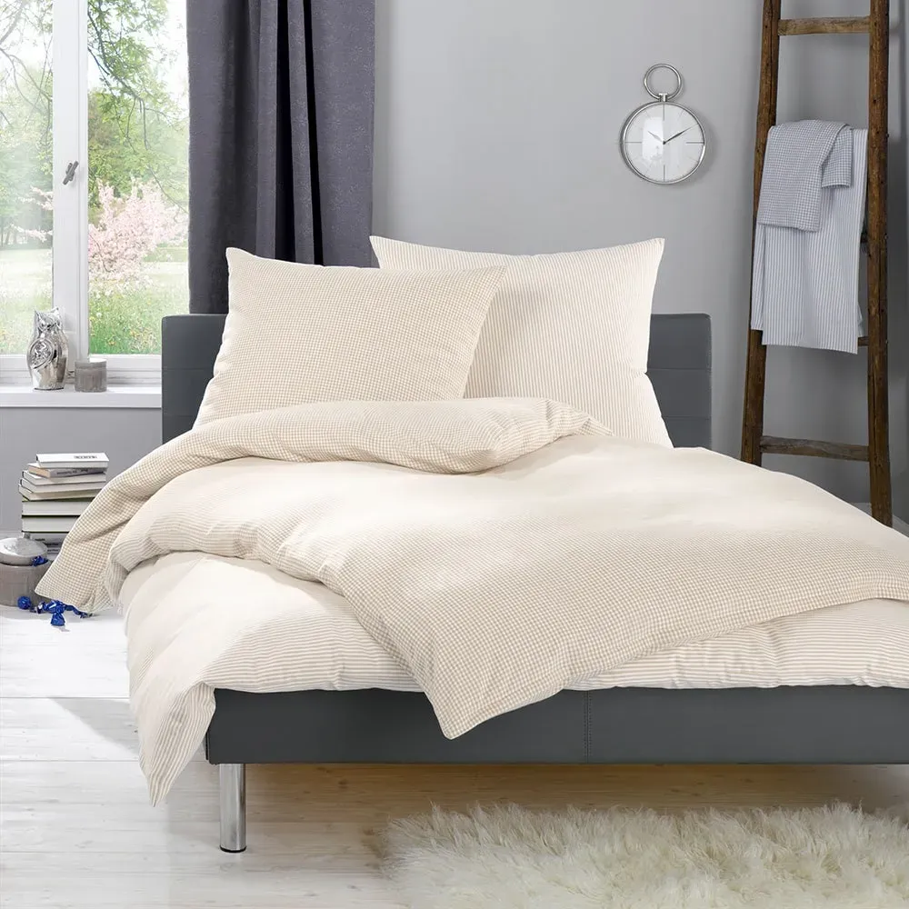 Lorena Feinflanell Bettwäsche Daphne beige gestreift Kissenbezug einzeln 40x80 cm - beige