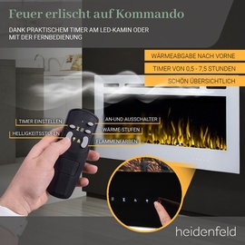 Heidenfeld Home & Living Heidenfeld Elektrokamin HF-WK200, 6 Größen, weiß/schwarz, Wandeinbau, 3D-Flammeneffekt in 10 Farben (Schwarz, 128 x 55cm)