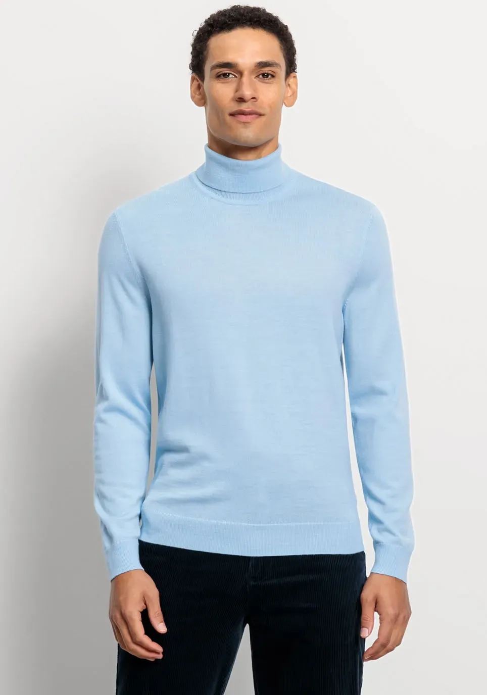 Rollkragenpullover OLYMP "OLYMP Strick Casual", Herren, Gr. XXXL, blau (hellblau), Strick, Obermaterial: 100% Schurwolle, casual, regular fit, Langarm Strickbündchen, Pullover