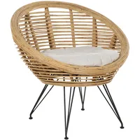 Beliani Gartenstuhl Rattan Natürlich Auflage beige Metallbeine schwarz Boho