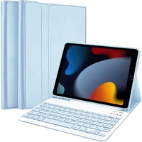 Zabatoco Tastatur Hülle für iPad 9.Generation 10.2 Zoll, QWERTZ TastaturHülle mit Stift Halter Wireless Abnehmbare Tastatur für iPad 10.2 (9/8/7 Gen 2021/2020/2019, iPad Air 3, iPad Pro 10.5), Blu
