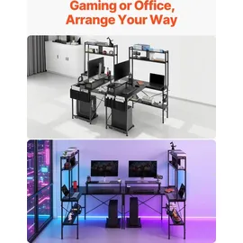 Vevor Gaming Tisch L Form 1,2 m, Eck-Computertisch mit Monitorständer, Steckdosen, Verschiebbarem CPU-Ständer & Ablage, Eckschreibtisch 68 kg Tragfähigkeit, Gamertisch für Homeoffice
