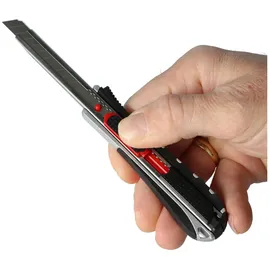 Wedo 787009 Safety Cutter 2-in-1, 9 mm, automatischer Klingenrückzug Rasterautomatik, integrierte Abbrechhilfe, silber/schwarz