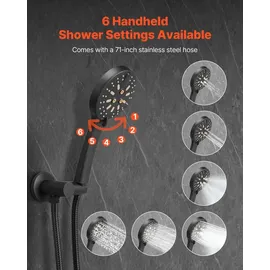 Vevor Duscharmatur Regenduschsystem fürs Badezimmer Duschsystem mit 305 mm runden Regenduschkopf & Handbrause, wandmontierte Badezimmerarmaturen m...
