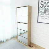 vidaXL Schuhschrank mit 5 Fächern Spiegel Eiche 63x17x169,5 cm