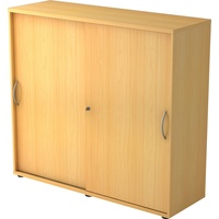 bümö Schiebetürenschrank "3OH" - Aktenschrank abschließbar, Sideboard Schrank mit Schiebetüren in Buche - Büroschrank aus Holz mit Schiebetür, Büro