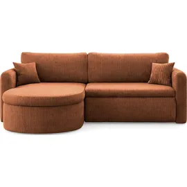 WFL GROUP Ecksofa Cora mit Schlaffunktion & Stauraum, Universell Rechts/Links, Orange Kupfer Cord Chenille 260/82/160 cm