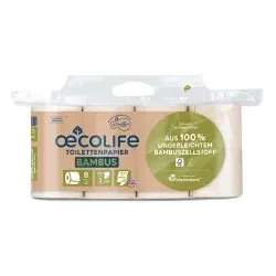 Fripa oecolife Toilettenpapier, BAMBUS, 3-lagig, naturbeige 1610800 , 1 Packung = 8 Rollen à 150 Blatt