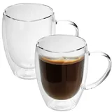 Intirilife 2x Thermo Set in 300 - – Mundgeblasen isoliert für Espresso Cappuccino, Teegläser Kaffeegläser Latte Macchiato Tassen, Schwebeeffekt mit Henkel