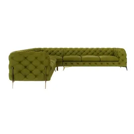 s-style möbel Chesterfield Eckcouch Samt 3-Sitzer Grün