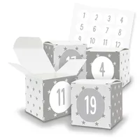 itenga Adventskalender 24x Würfel Muster Sterne Zahlen Schlicht Dunkelgrau Weiß