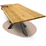 deluke DELUKE® Massivholz Wohnzimmertisch mit Baumkante RAGNAR - 300x100cm, Eichenholz, T-Spider Gestell | Esstisch Holz Küchentisch Esszimmertisch