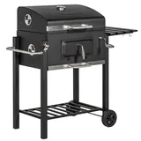 STILVORA Holzkohlegrill Edelstahl Schwarz 113x65x108 cm mit Deckel, Rädern