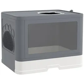 PawHut Katzentoilette mit Deckel Katzenklo mit Schaufel, für Katzen bis 4 kg, für Indoor, Kunststoff Grau 48,5 x 38 x 36,5cm