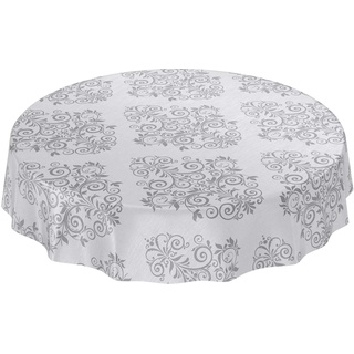 ANRO Wachstuchtischdecke Wachstuch Wachstischdecke Tischdecke abwaschbar Ranken Barock Arabeske Grau Rund 140cm