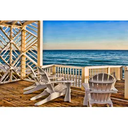 Fototapete PAPERMOON "TERRASSE-SEE MEER STRAND PALMEN DÜNEN KARIBIK SÜDSEE", bunt, B:3,50m L:2,60m, Vlies, Tapeten