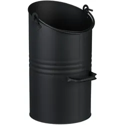 Relaxdays Kohlenschütte, 12 Liter, Eisen, Kohleeimer mit Griff & Henkel, Kohlekorb zum Nachfüllen, Kamin, Grill, schwarz