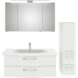 Saphir Badmöbel-Set »6005 Sprint 3-teilig, Keramik-Waschtisch mit LED-Spiegelschrank«, (4 St.), Midischrank, inkl. Türdämpfer, 4 Türen, 4 Schubladen, Bad-Set, weiß