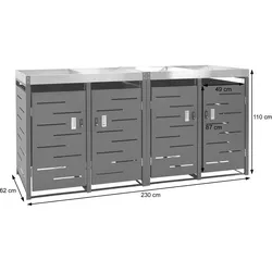 Mendler 4er-Mülltonnenverkleidung HWC-H40b, Mülltonnenbox, Pflanzkasten Edelstahl-Metall-Kombi 78kg 110x230x62cm erweiterbar