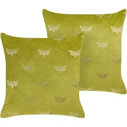 Dekokissen Schmetterlingsmuster Samtstoff hellgrün 45 x 45 cm 2er Set YUZURI