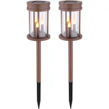 GLOBO 2er Set LED Solarleuchte, Feuer-Effekt, rostfarben, 3in1, 12 cm,