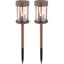 GLOBO 2er Set LED Solarleuchte, Feuer-Effekt, rostfarben, 3in1, 12 cm,