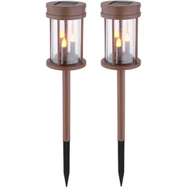 GLOBO 2er Set LED Solarleuchte, Feuer-Effekt, rostfarben, 3in1, 12 cm,