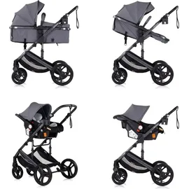 Chipolino Kinderwagen 3 in 1 Amore Babyschale Adapter Wickeltasche Fußabdeckung grau gemustert