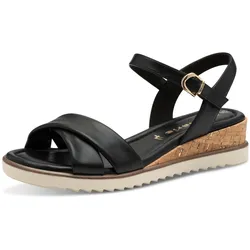 Sandalette TAMARIS, Damen, Gr. 36, schwarz, Lederimitat, modisch, Schuhe, Keilabsatz, Sommerschuh, Riemchensandale mit Schnallenverschluss