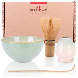 Goodwei Teeservice Matcha Teezeremonie Set „Hasnunomi“ mit Teeschale, Besen und Halter (4-tlg), Keramik