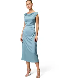 Satinkleid ZERO "zero Satinkleid mit Wasserfallausschnitt", Damen, Gr. 34, Normalgrößen, blau (citadel), Satin, Obermaterial: 96% Polyester, 4% Elastan. Ärmelfutter: ohne Futter., glänzend, festlich, figurbetont kurz, Wasserfallausschnitt, ohne Ärmel, Kleider, Falten