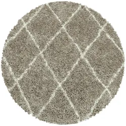Carpetsale24 Hochflor Teppich Rauten Design Flauschiger Langflor Wohnzimmerteppich, Beige, 80 cm Rund